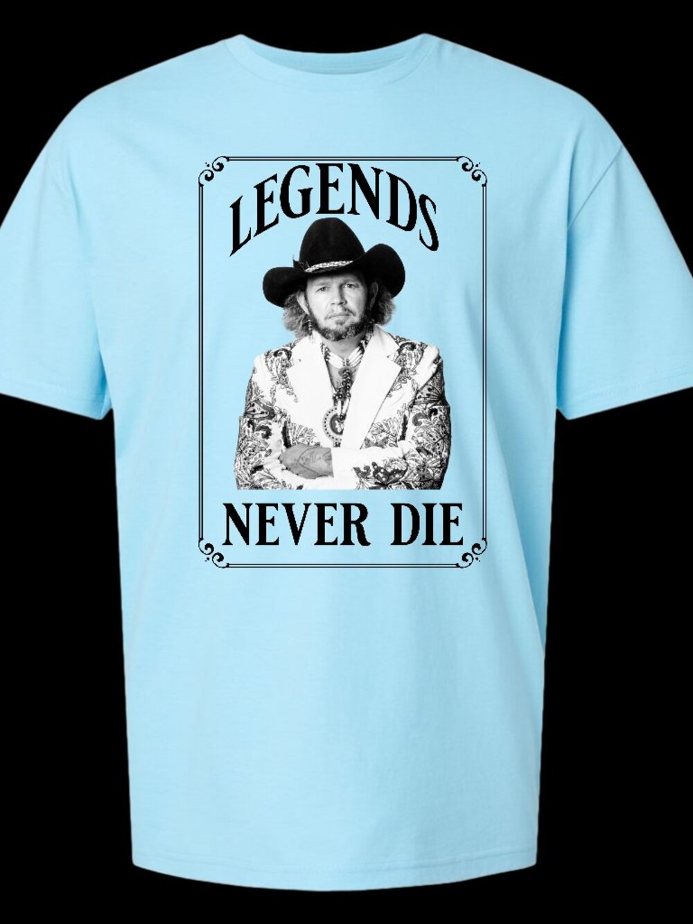 David Allan Coe Legends Never Die Sky Blue Short Sleeve T-Shirt